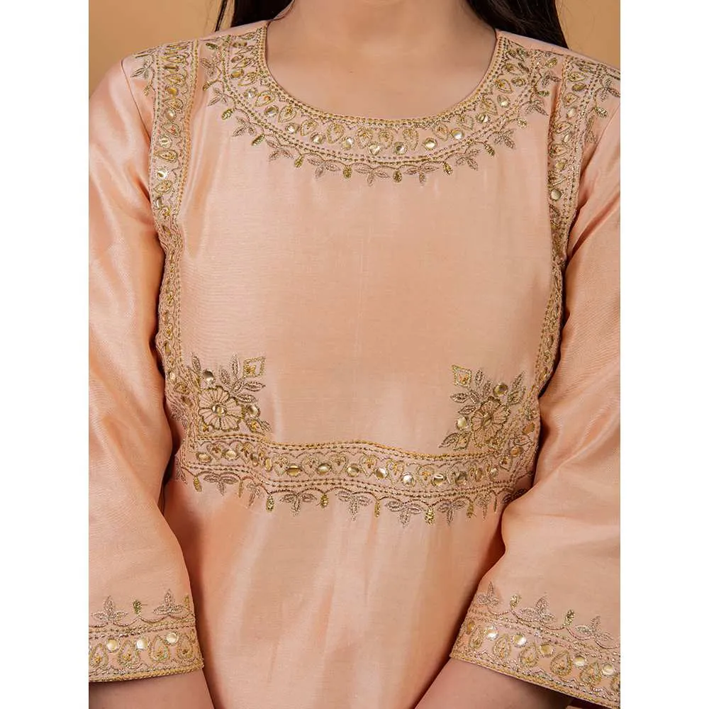 Priya Chaudhary Peach Embroidered Kurta and Palazzo with Dupatta (Set of 3)
