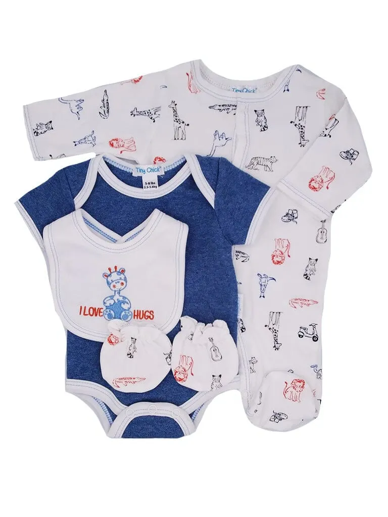 "I Love Hugs" 4 Piece Gift Set: Sleepsuit, vest, mitts & bib
