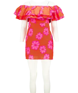 Rhode Resort Red Linen Vivi Ruffle mini Dress UK 6