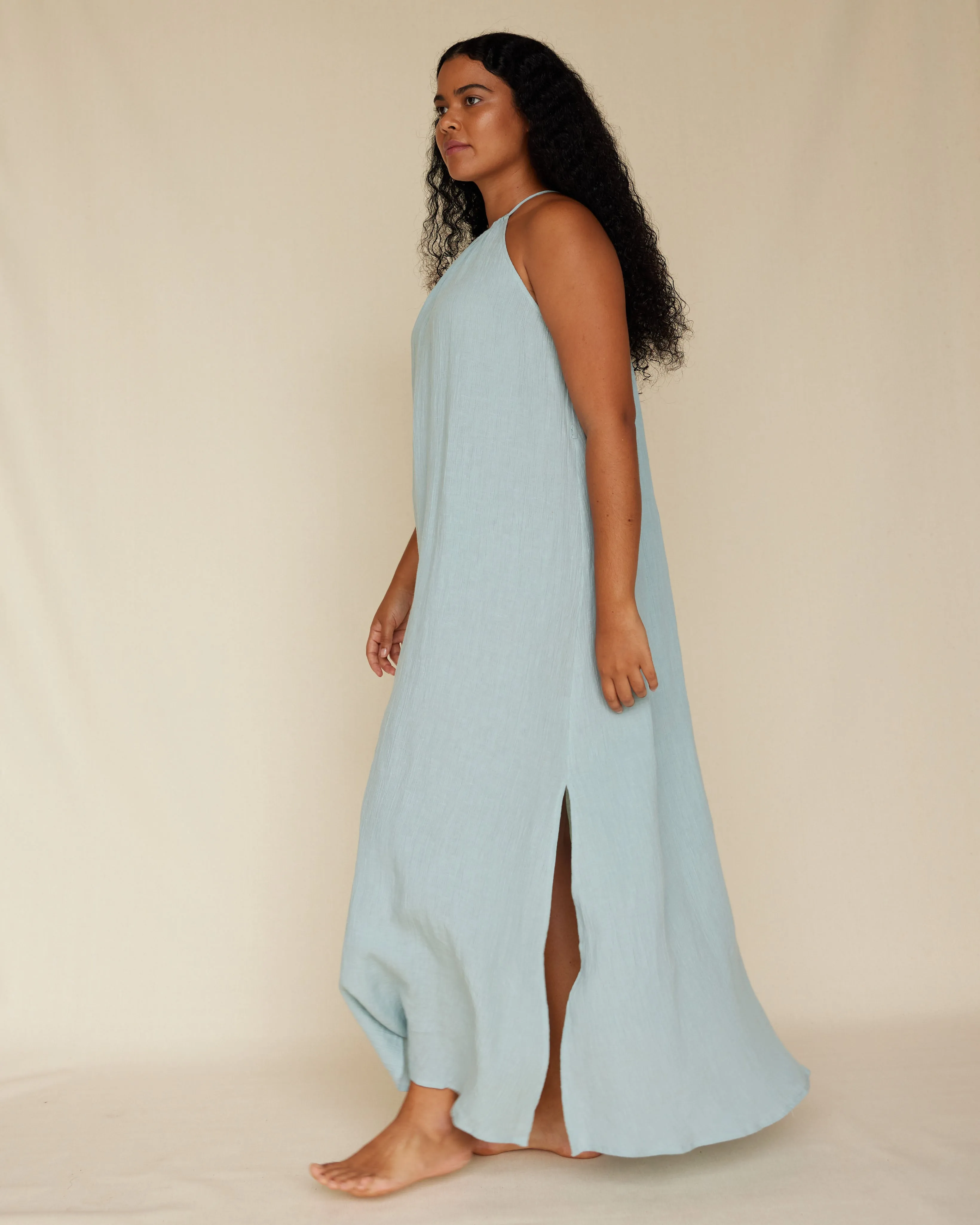 Saloma Linen Halter Dress - Duckegg Blue