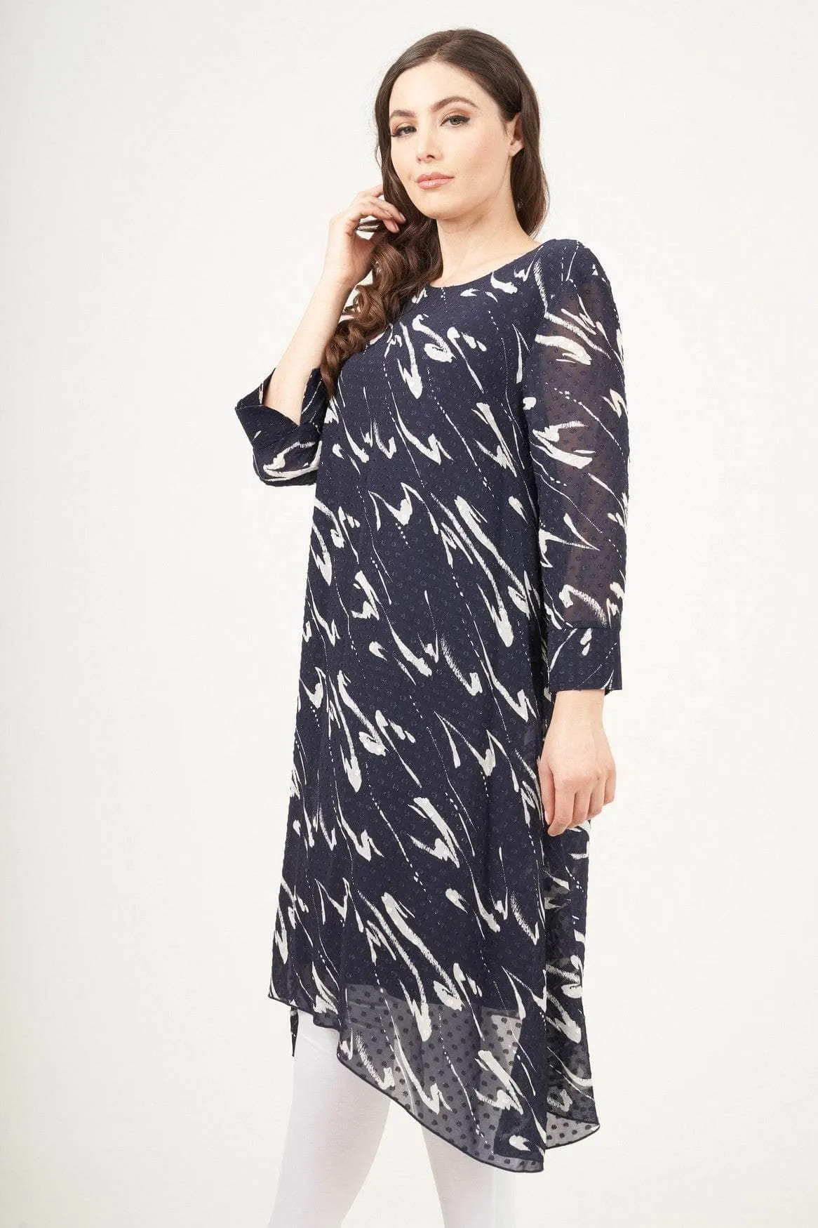 Saloos Calligraphic Chiffon Midi-Dress with Necklace
