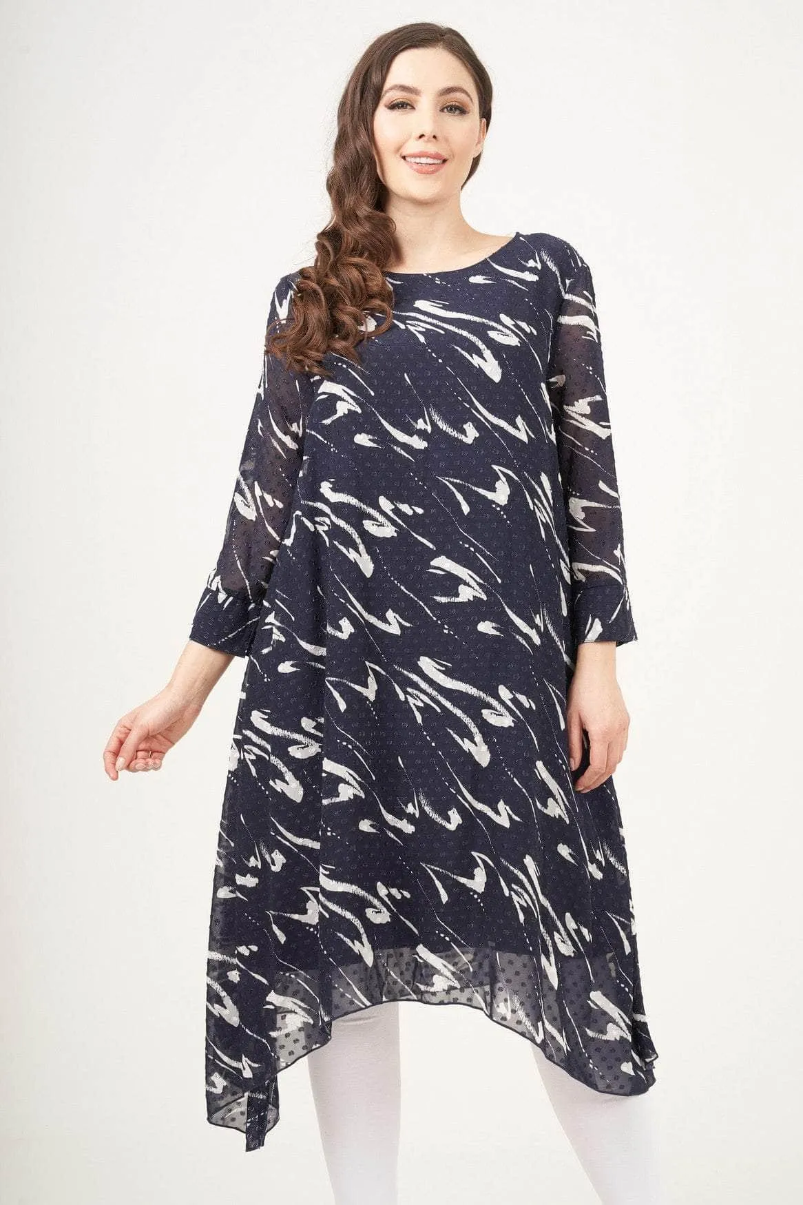 Saloos Calligraphic Chiffon Midi-Dress with Necklace