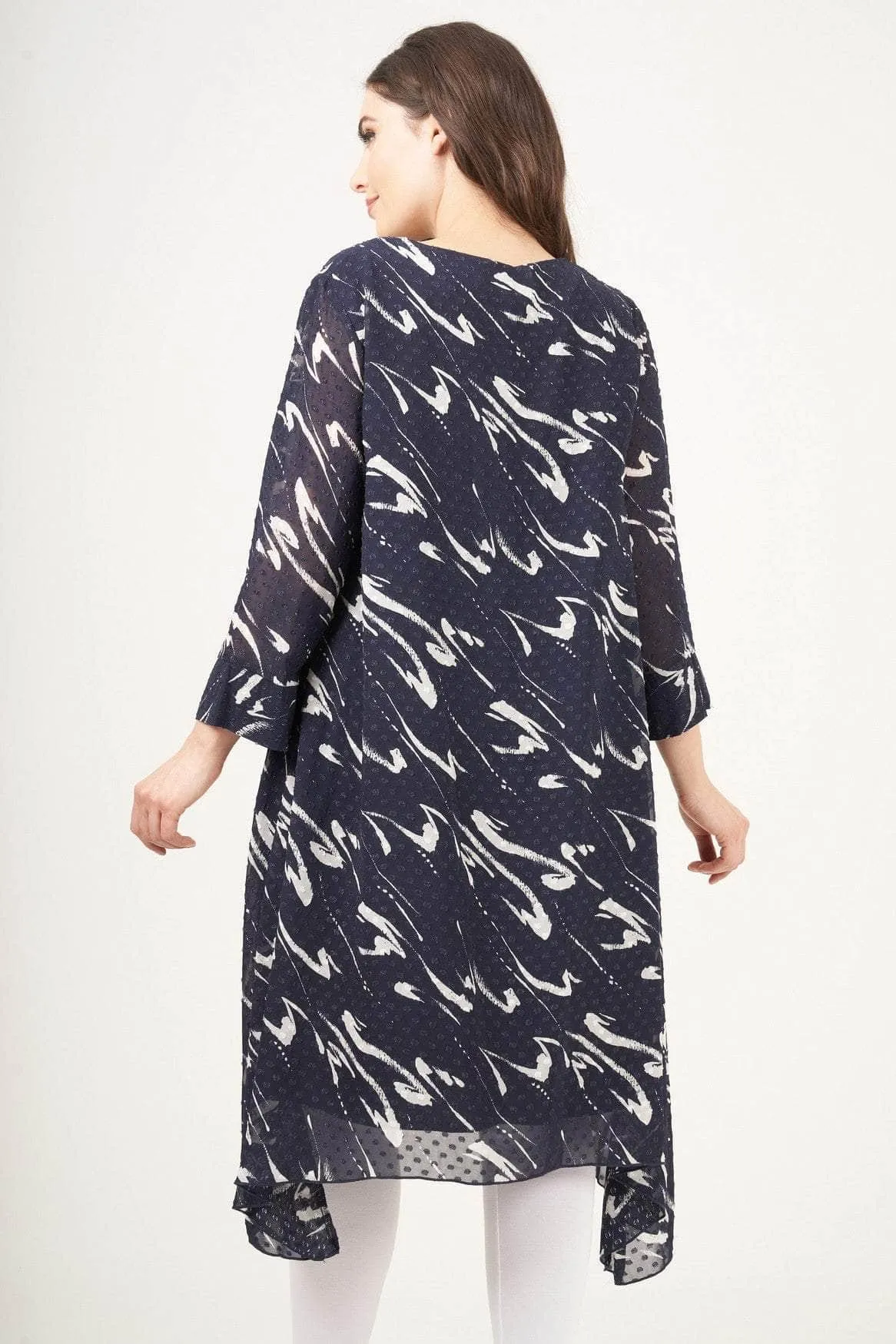 Saloos Calligraphic Chiffon Midi-Dress with Necklace