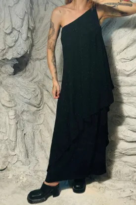 SAMPLE #225 - S Black Linen One Shoulder Maxi Dress