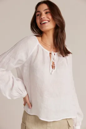 Shirred Linen Raglan Blouse - White