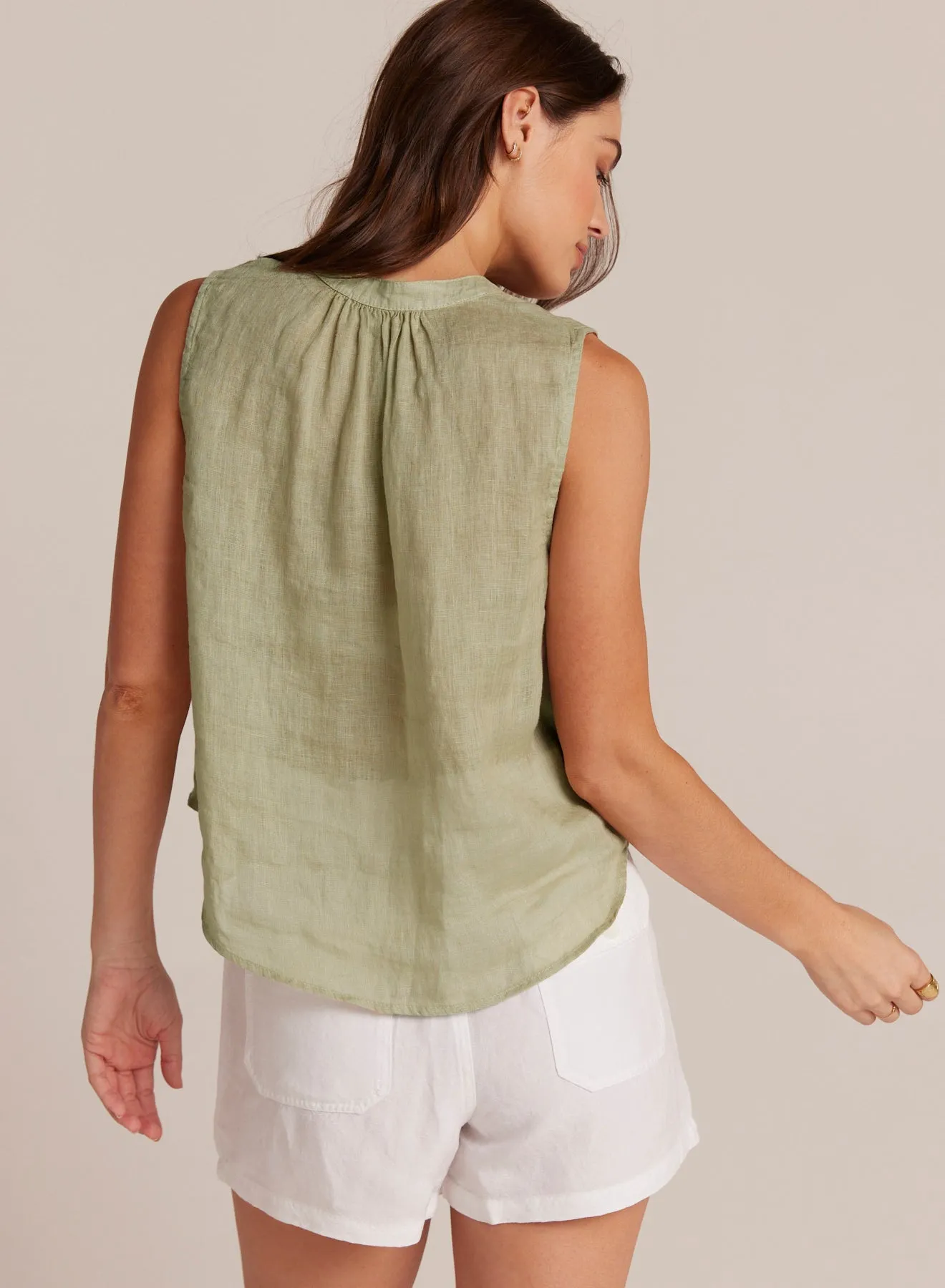 Sleeveless Shirred Shoulder Blouse - Pale Palm