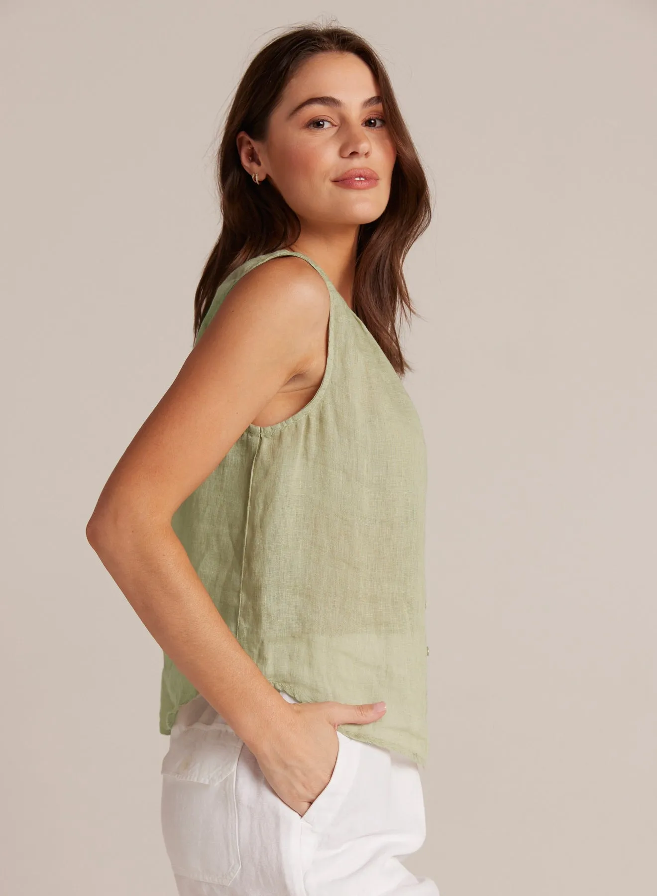 Sleeveless Shirred Shoulder Blouse - Pale Palm