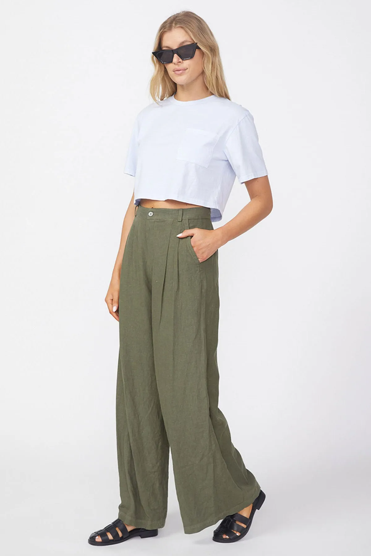 Stateside Linen Wide Leg Trouser in Fern