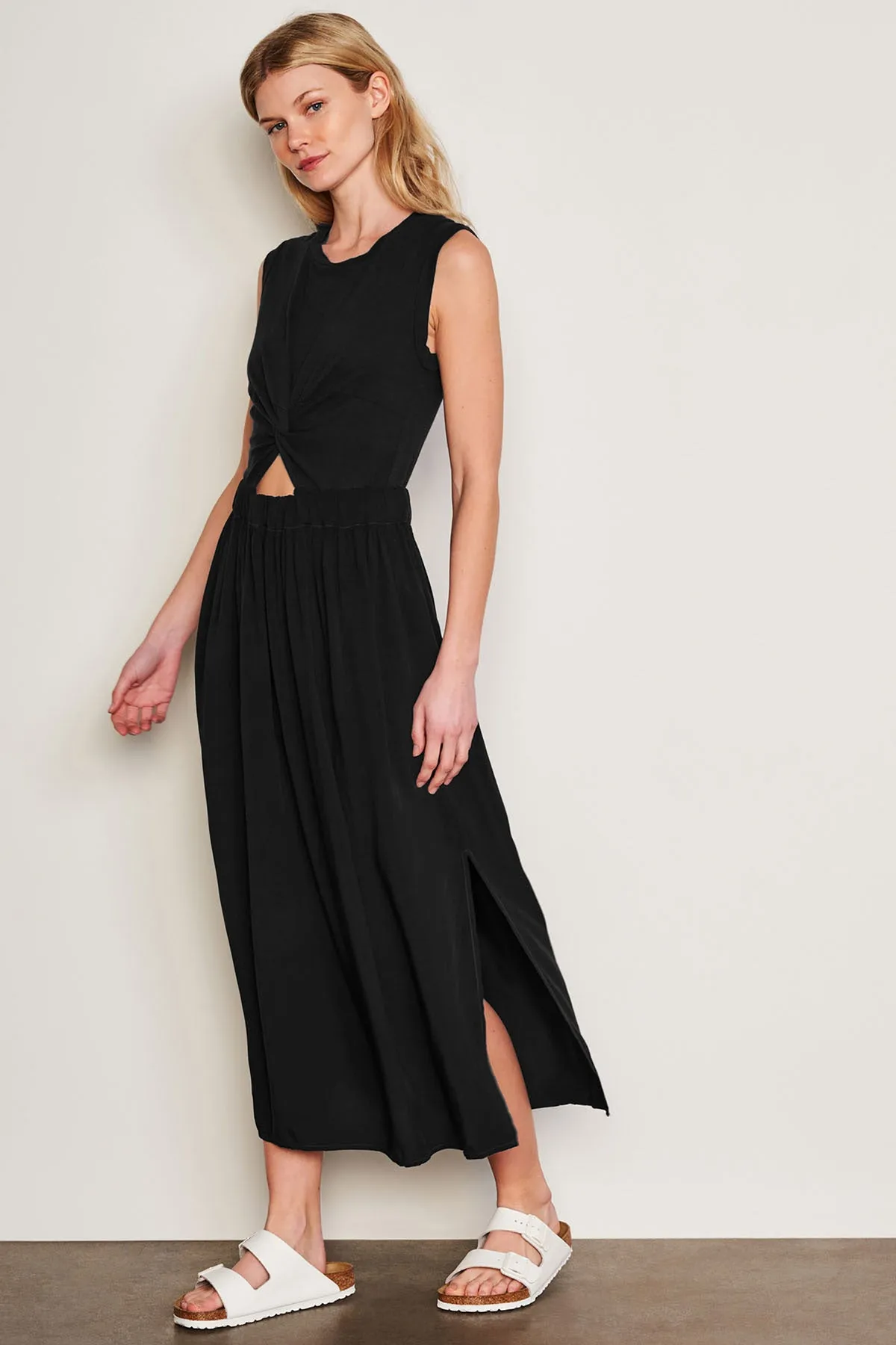 Sundry Midi Mixed Media Dress in Black