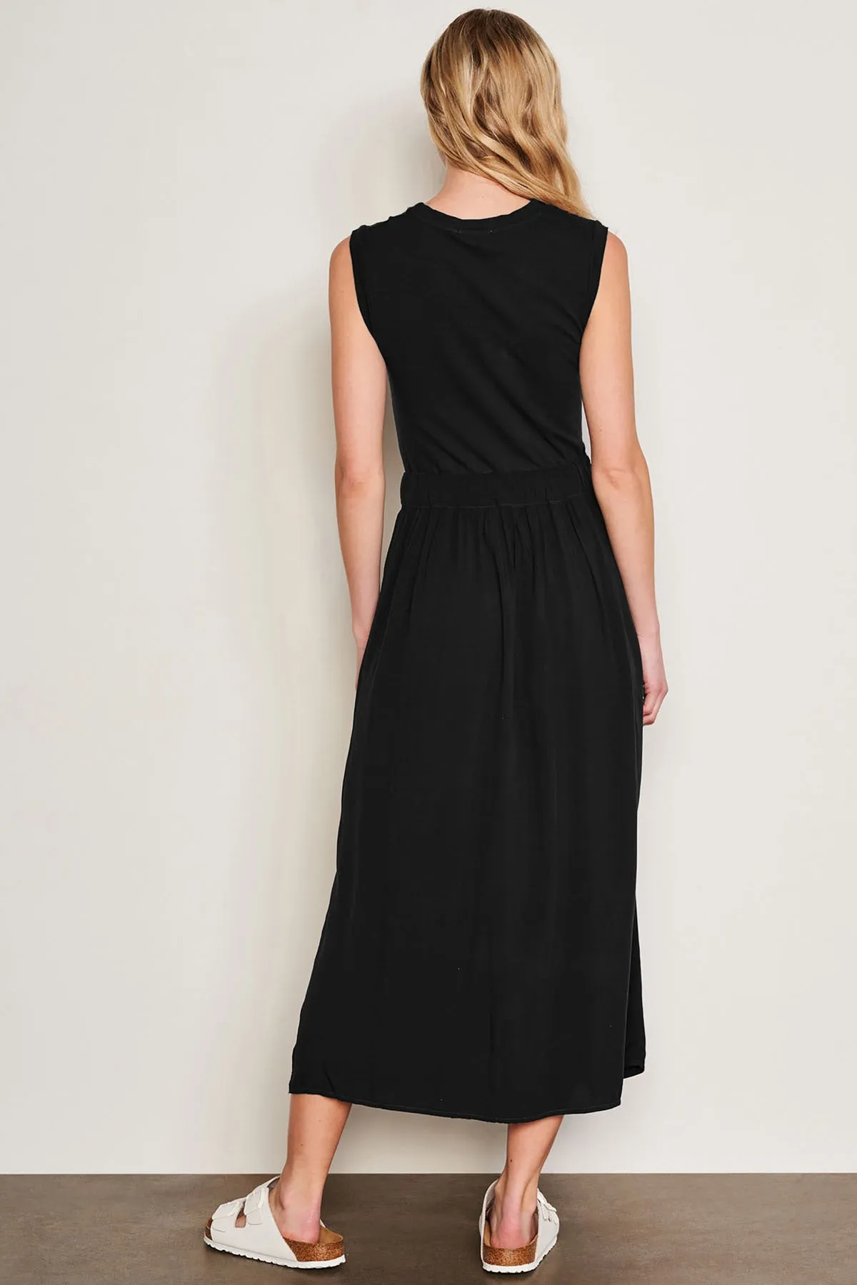 Sundry Midi Mixed Media Dress in Black