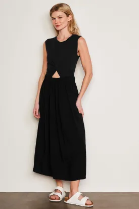Sundry Midi Mixed Media Dress in Black
