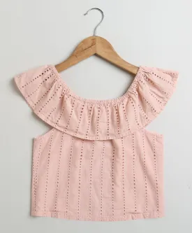 Sweetlime By AS Peach Cotton Schiffly Off Shoulder Top