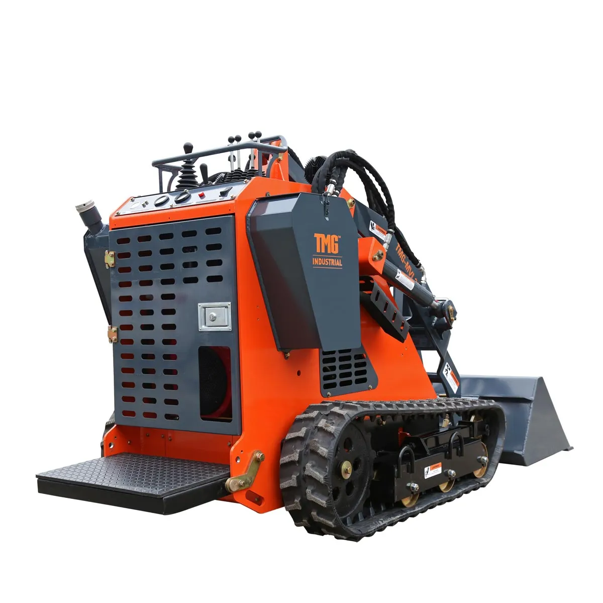 Compact and Powerful TMG Industrial 22 HP Honda Engine Stand-On Mini Track Loader - 750 lb Capacity with Eaton Hydraulic Motor, Permco Pump, Italian Hydro Control Valve, Joystick Controls, and Smooth Bucket (Model TMG-MVL22H)