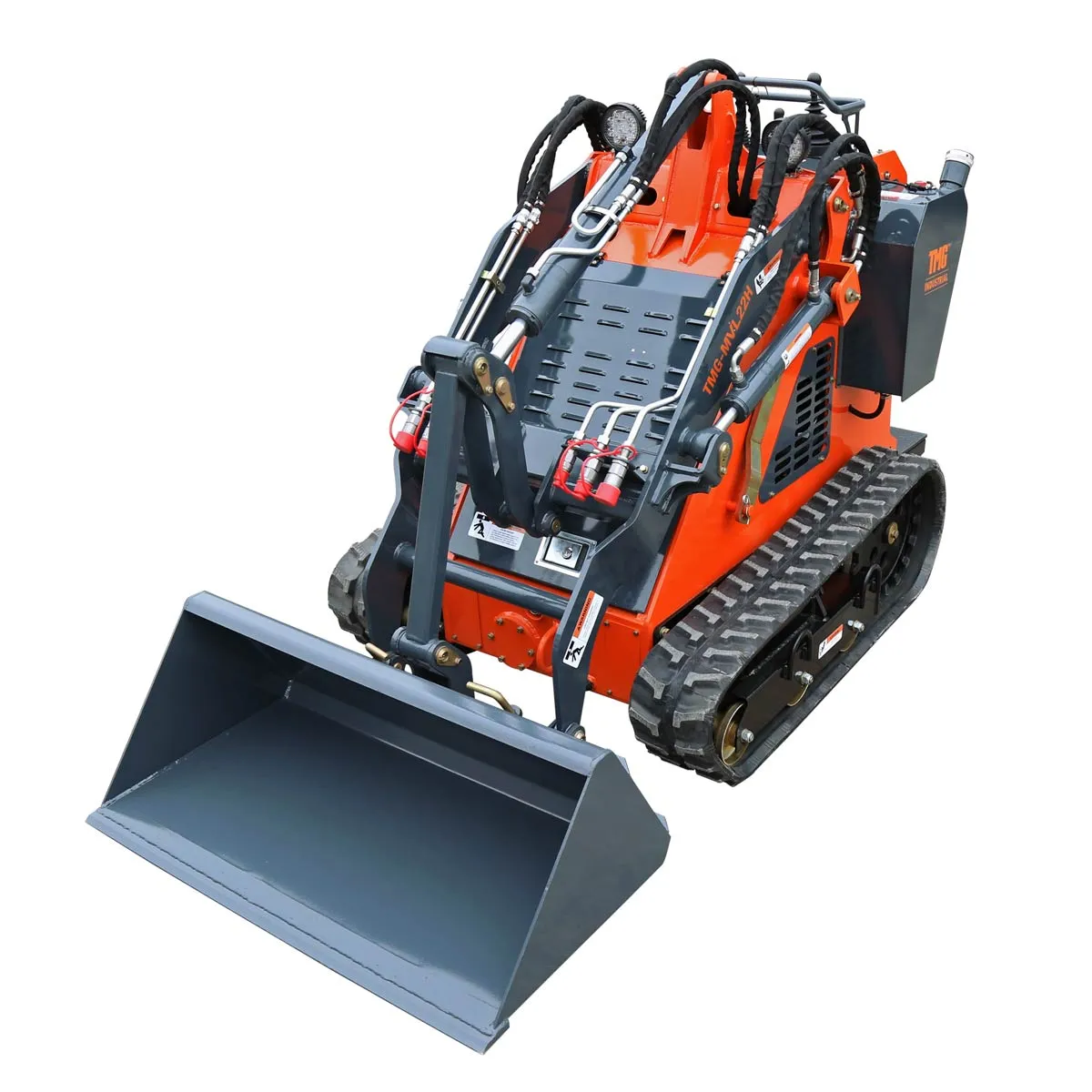 Compact and Powerful TMG Industrial 22 HP Honda Engine Stand-On Mini Track Loader - 750 lb Capacity with Eaton Hydraulic Motor, Permco Pump, Italian Hydro Control Valve, Joystick Controls, and Smooth Bucket (Model TMG-MVL22H)