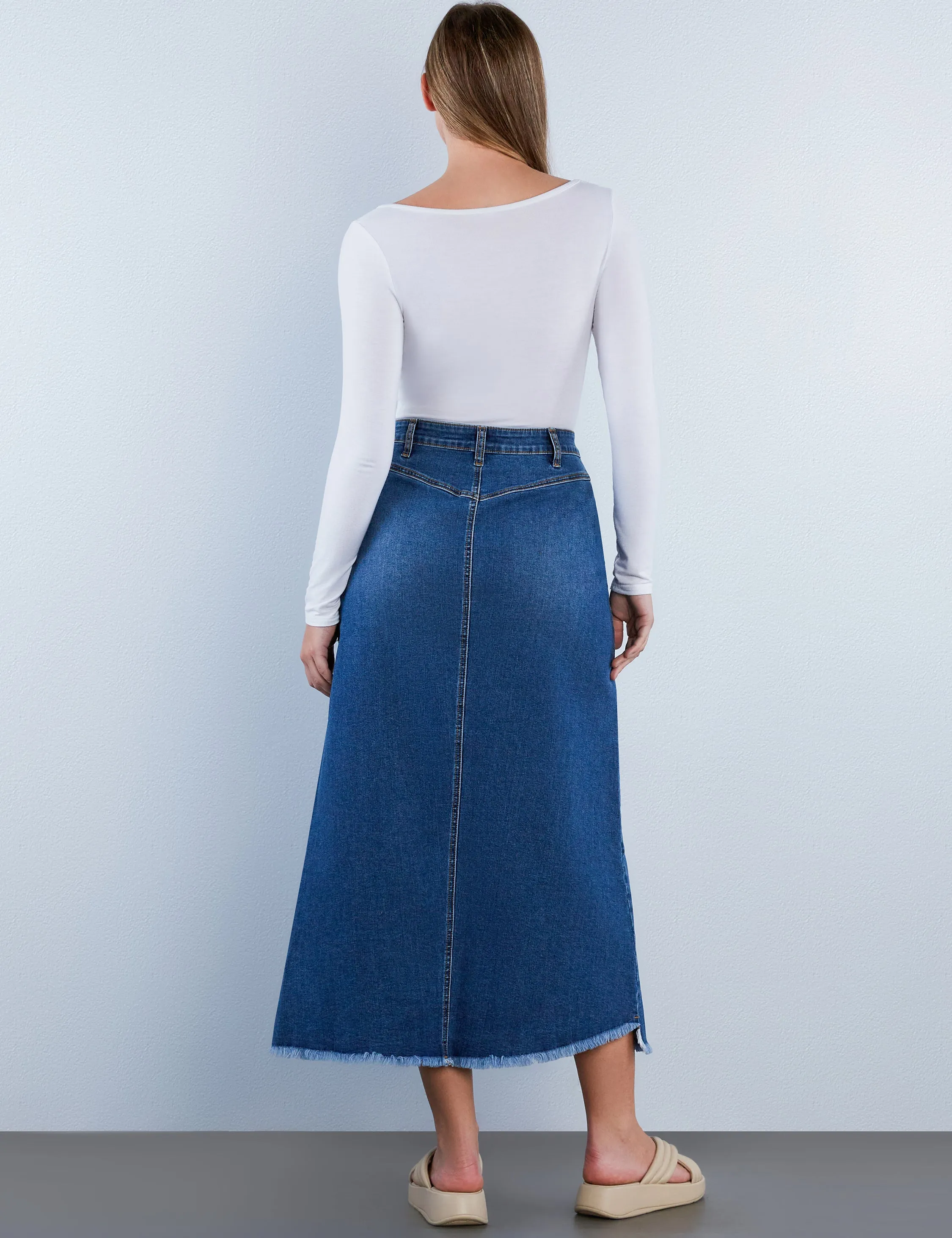 Two Step Denim Maxi Skirt