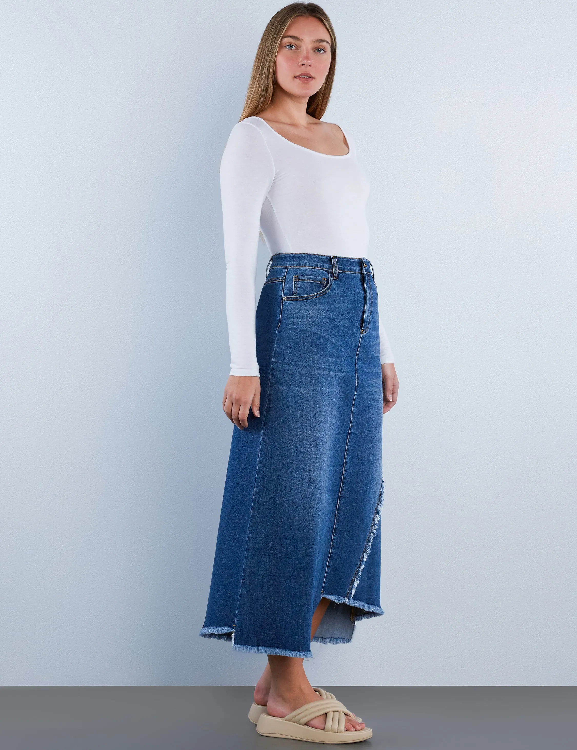 Two Step Denim Maxi Skirt