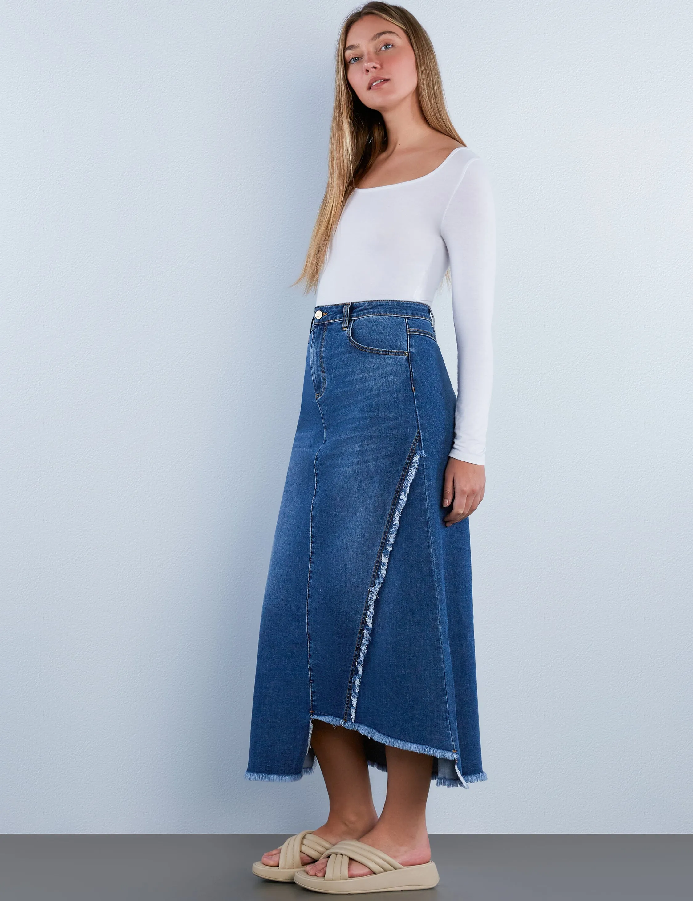 Two Step Denim Maxi Skirt