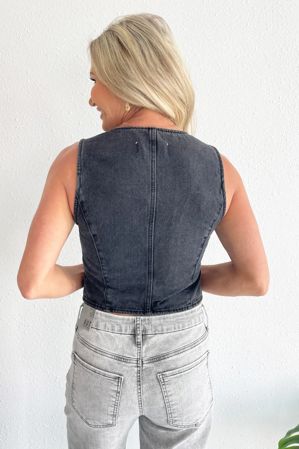 Washed Denim Fitted Vest