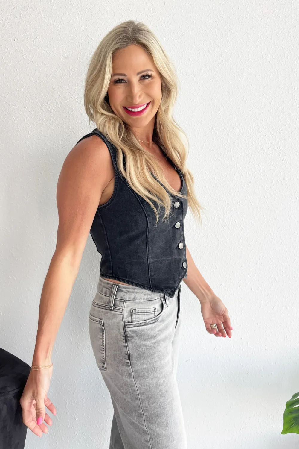 Washed Denim Fitted Vest