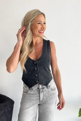 Washed Denim Fitted Vest
