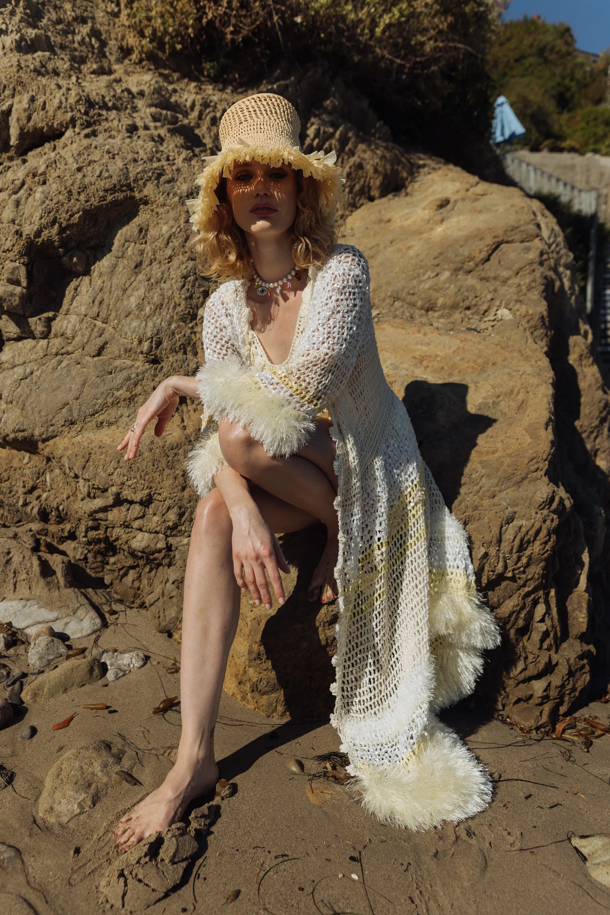 White Malva Handmade Knit Cardigan