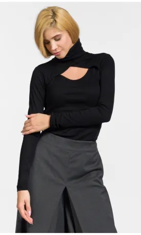 Wrap Turtleneck Cut-Out Top