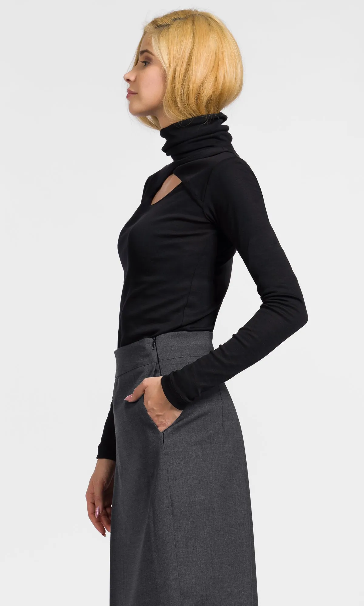 Wrap Turtleneck Cut-Out Top