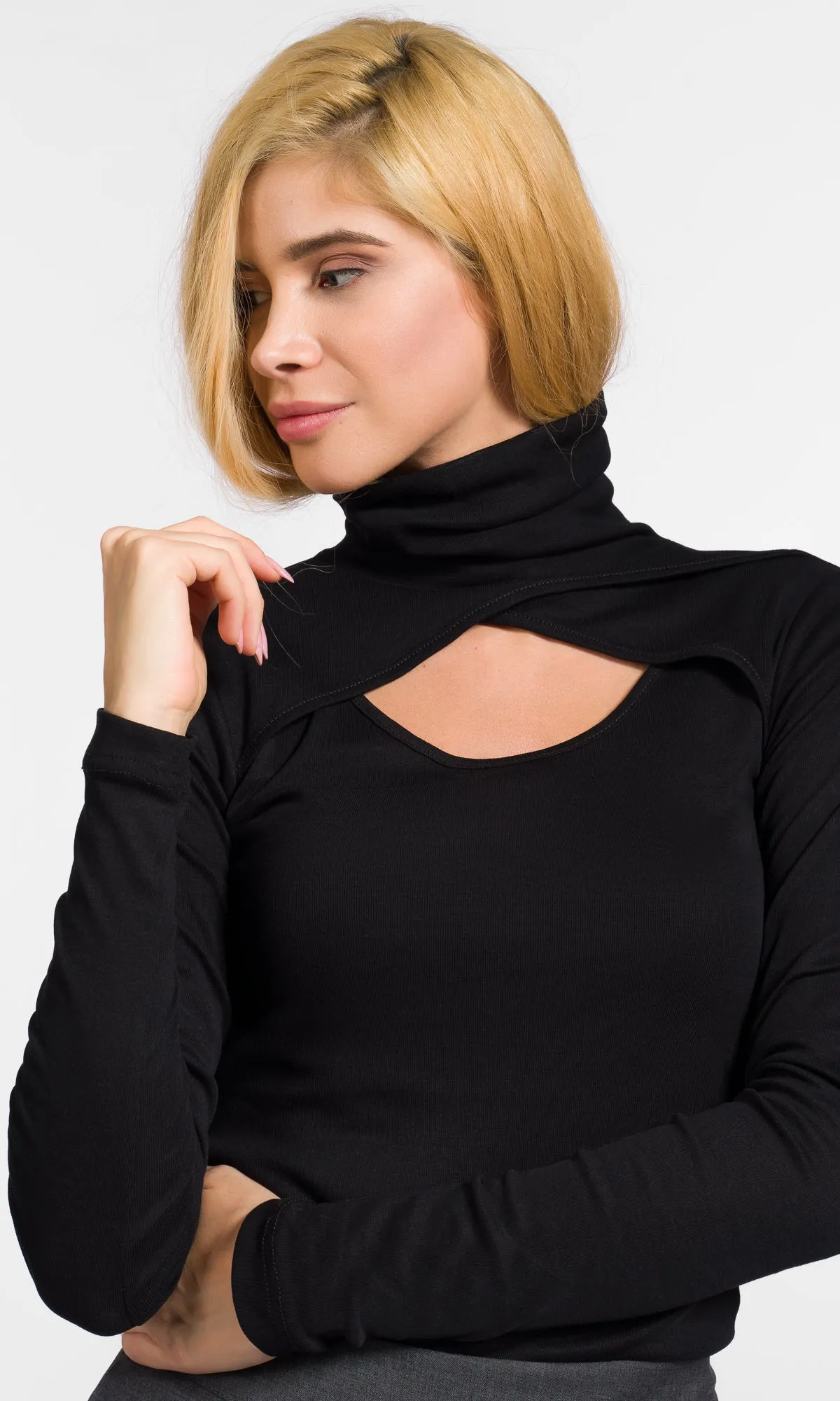 Wrap Turtleneck Cut-Out Top