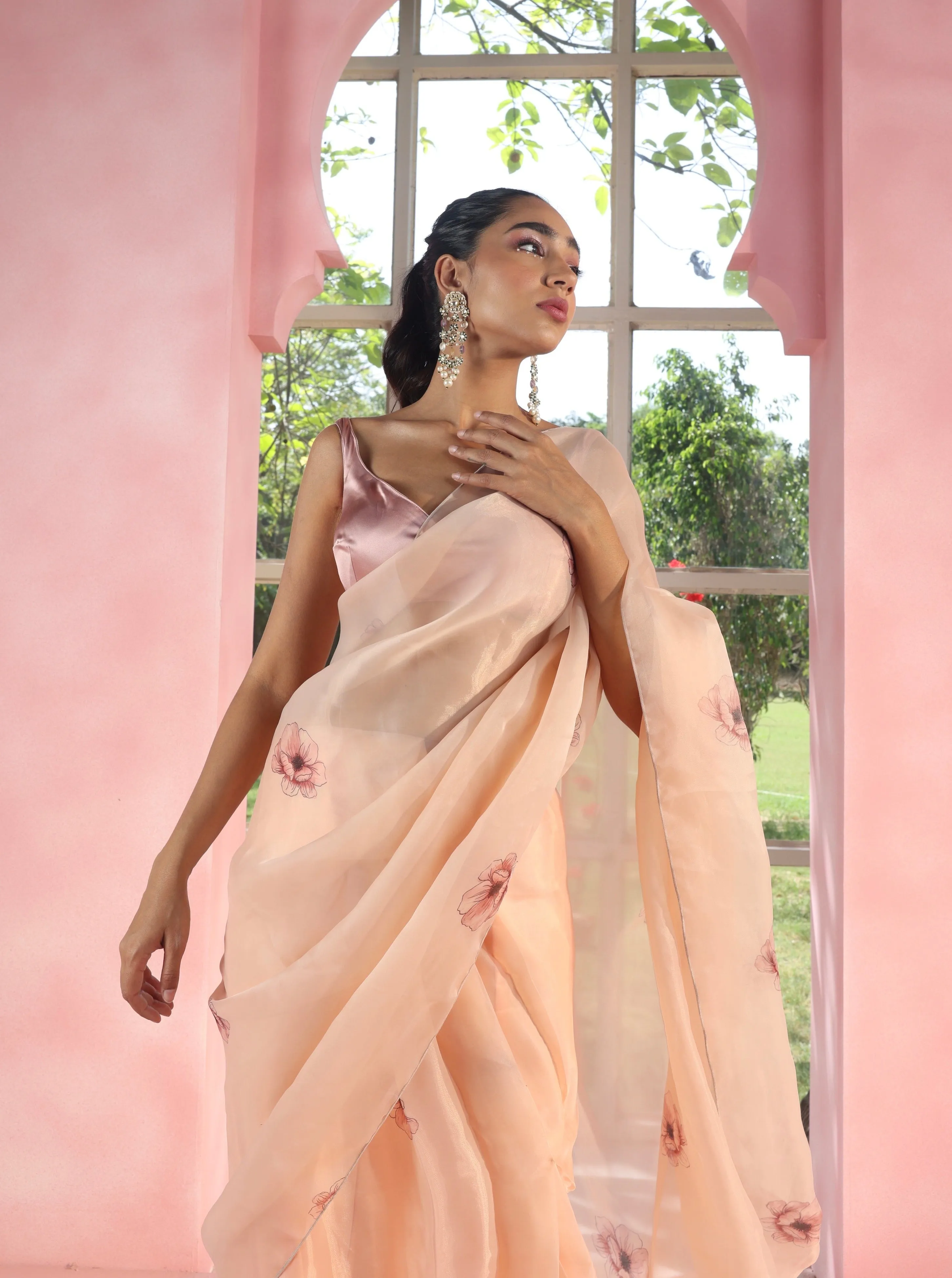 Yasmika and Aimiah Floral Organza Pre-Stitched Saree and Blouse