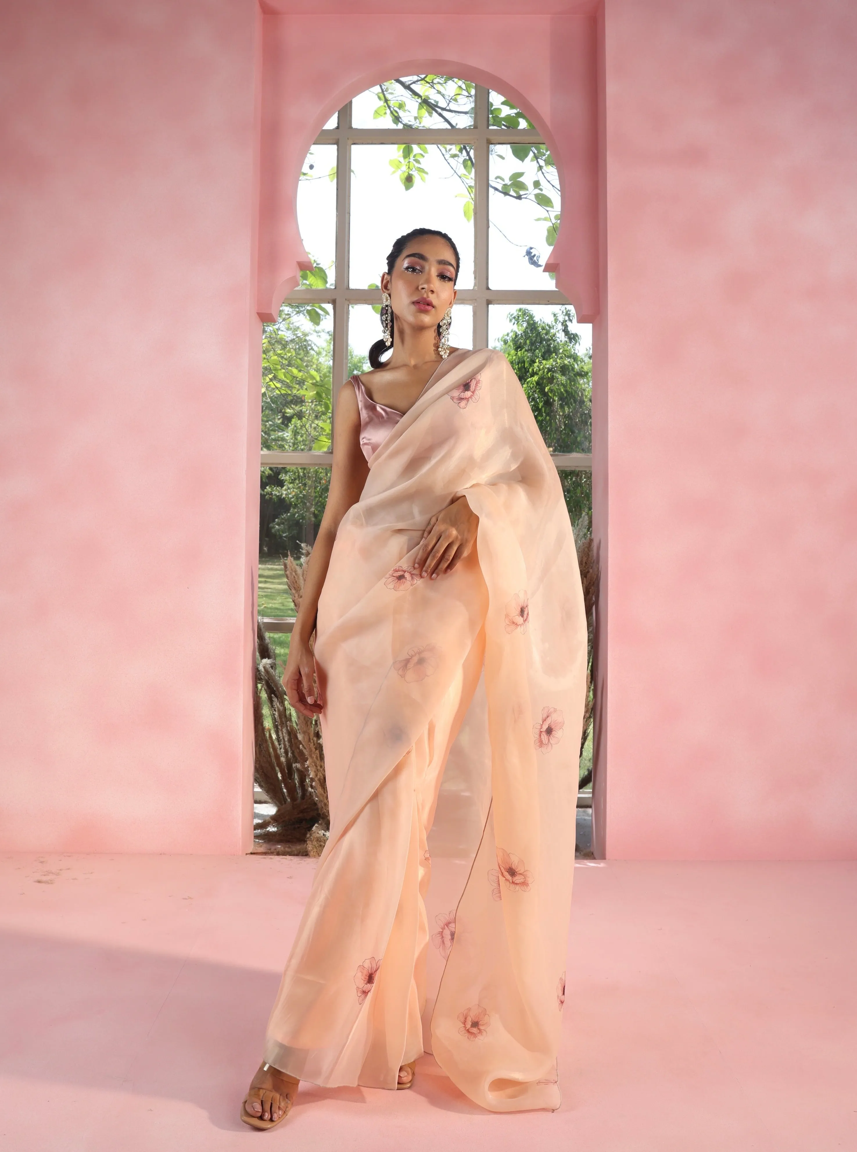 Yasmika and Aimiah Floral Organza Pre-Stitched Saree and Blouse