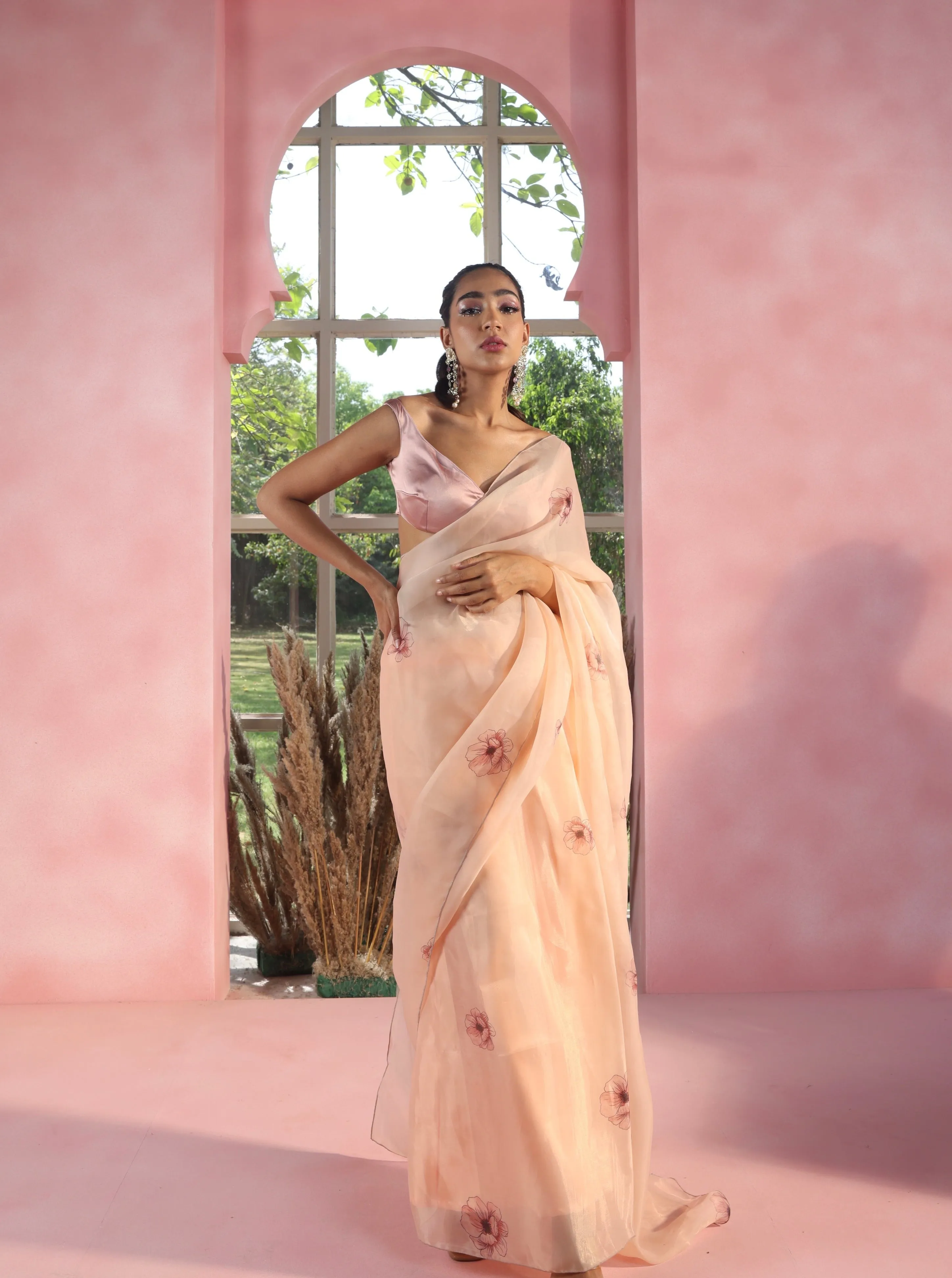 Yasmika and Aimiah Floral Organza Pre-Stitched Saree and Blouse
