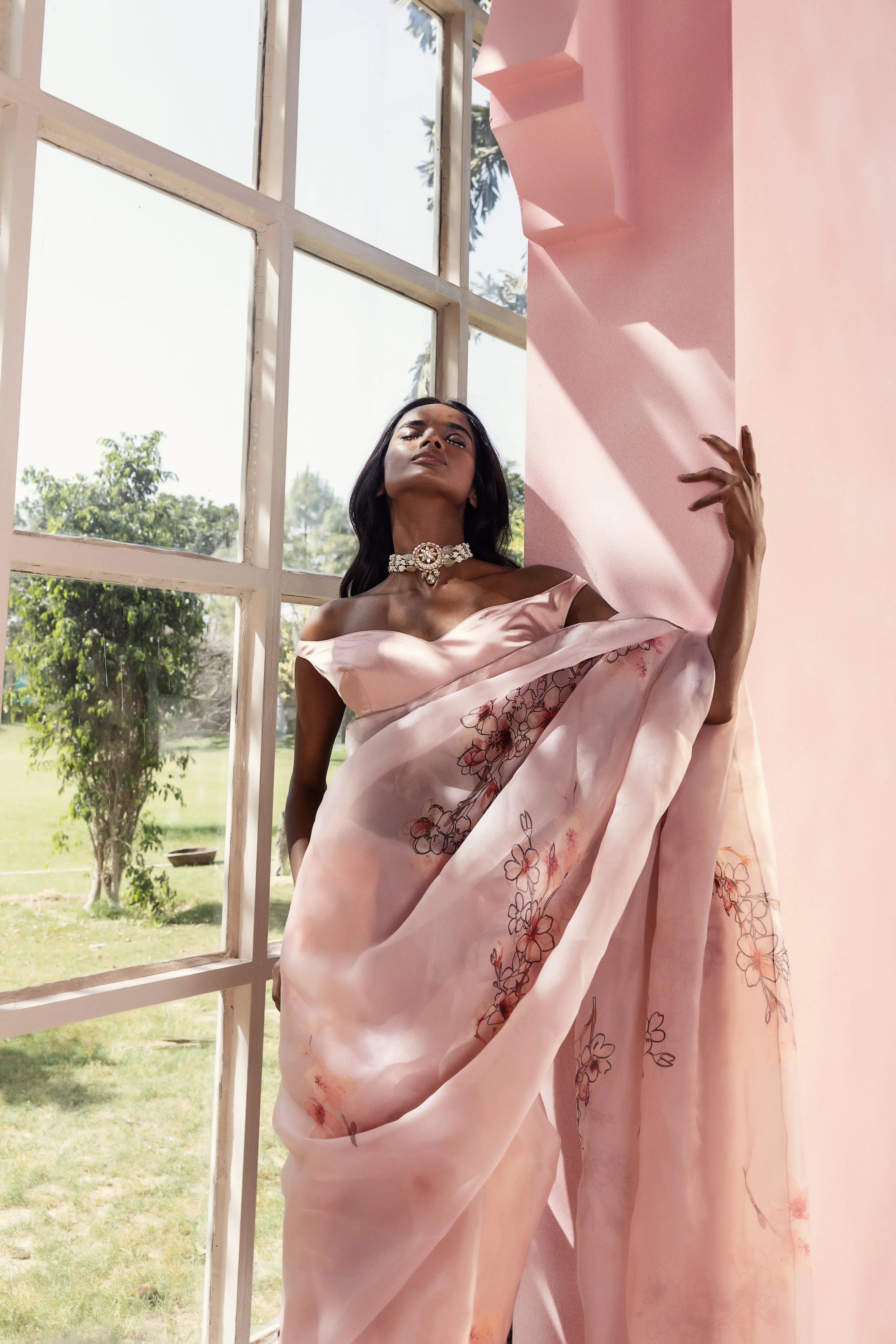 Yasmika and Aimiah Floral Organza Pre-Stitched Saree and Blouse