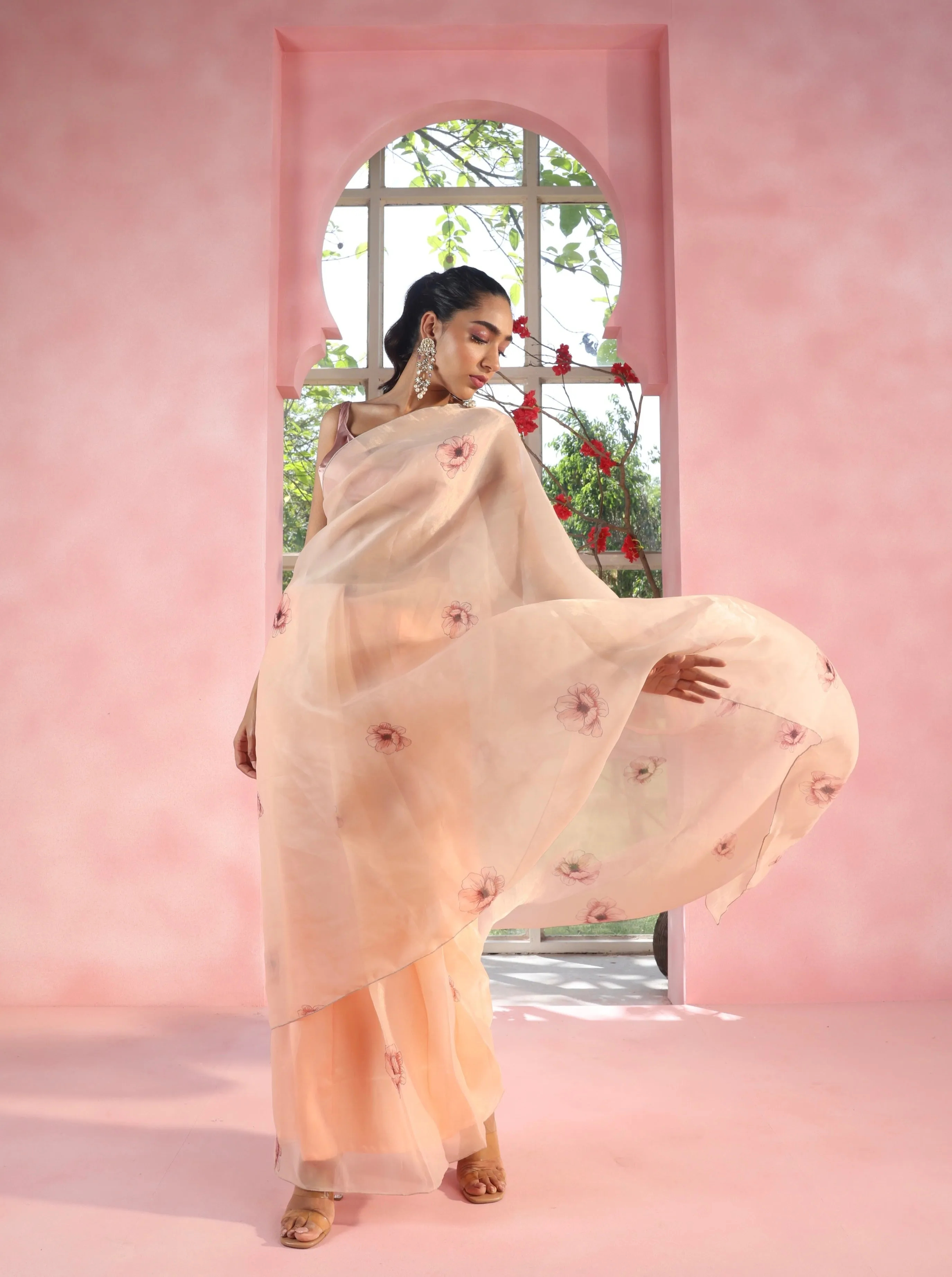Yasmika and Aimiah Floral Organza Pre-Stitched Saree and Blouse