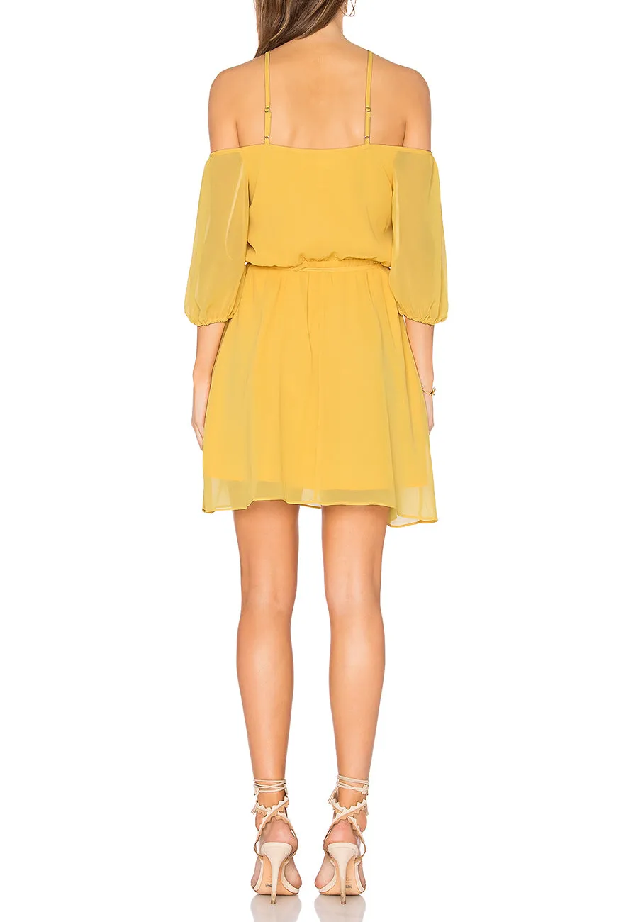 Yellow Blouson Off Shoulder Mini Dress (Pre-loved)